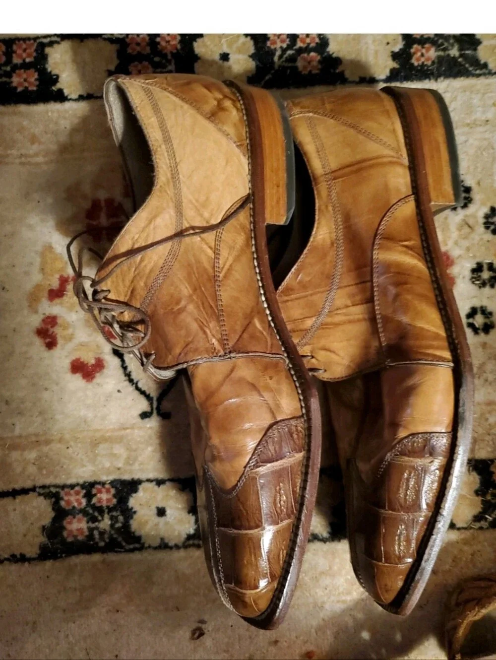 Belvedere Ostrich Leather Men's Brown Two-Tone Leather Dress Oxfords 11.5M
